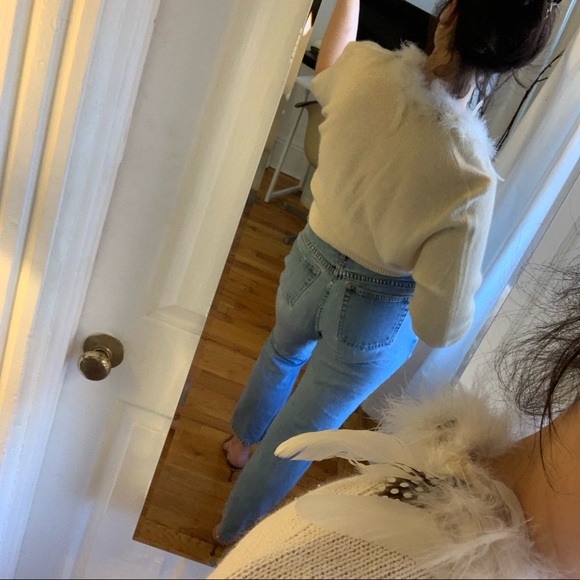 Bonnie and Bill Cream Angora Sweater Detachable Marabou Feather Collar Small VTG - Picture 15 of 16